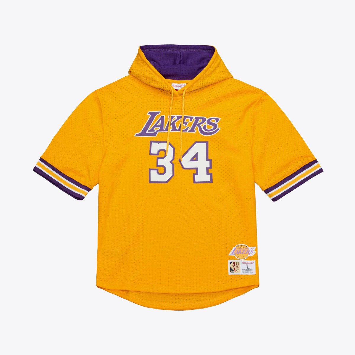Mitchell & Ness - Shaquille O'Neal Los Angeles Lakers Mesh Name & Number Short Sleeve Hoodie - Gold