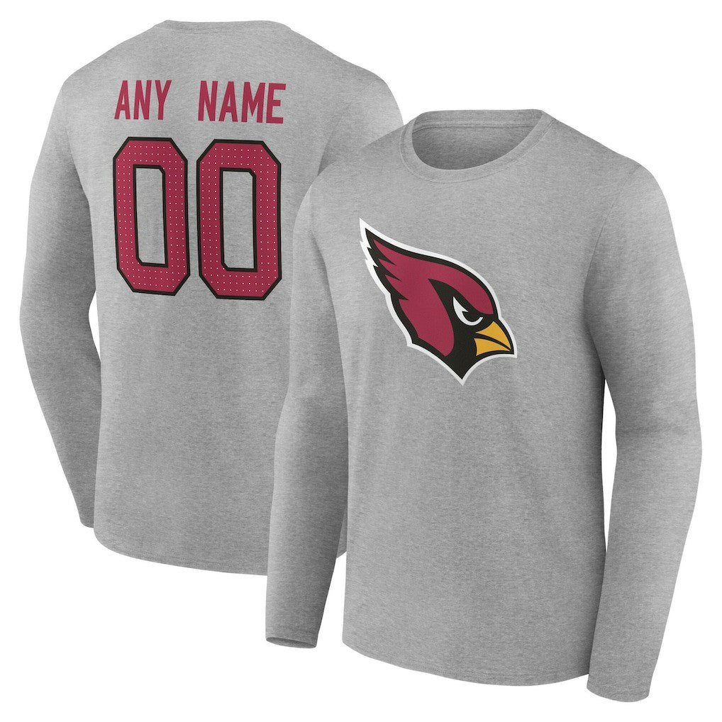 Arizona Cardinals Team Authentic Personalized Name & Number Long Sleeve T-Shirt Gray - NFL