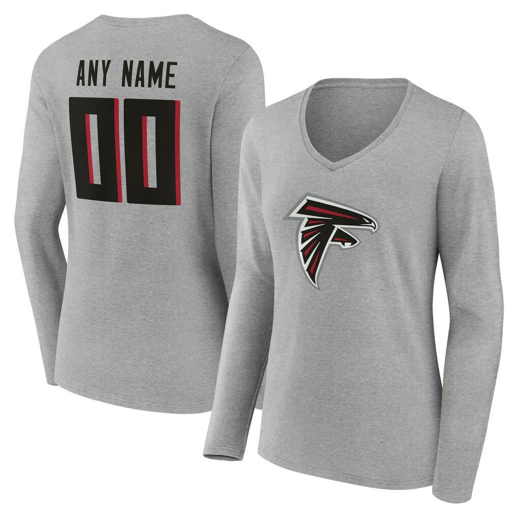 Atlanta Falcons Women's Team Authentic Personalized Name & Number Long Sleeve V-Neck T-Shirt Gray - NFL