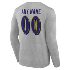 Baltimore Ravens Team Authentic Personalized Name & Number Long Sleeve T-Shirt Gray - NFL