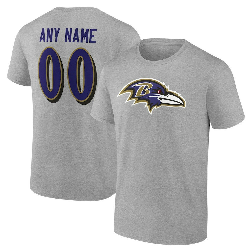 Baltimore Ravens Team Authentic Personalized Name & Number T-Shirt Gray - NFL