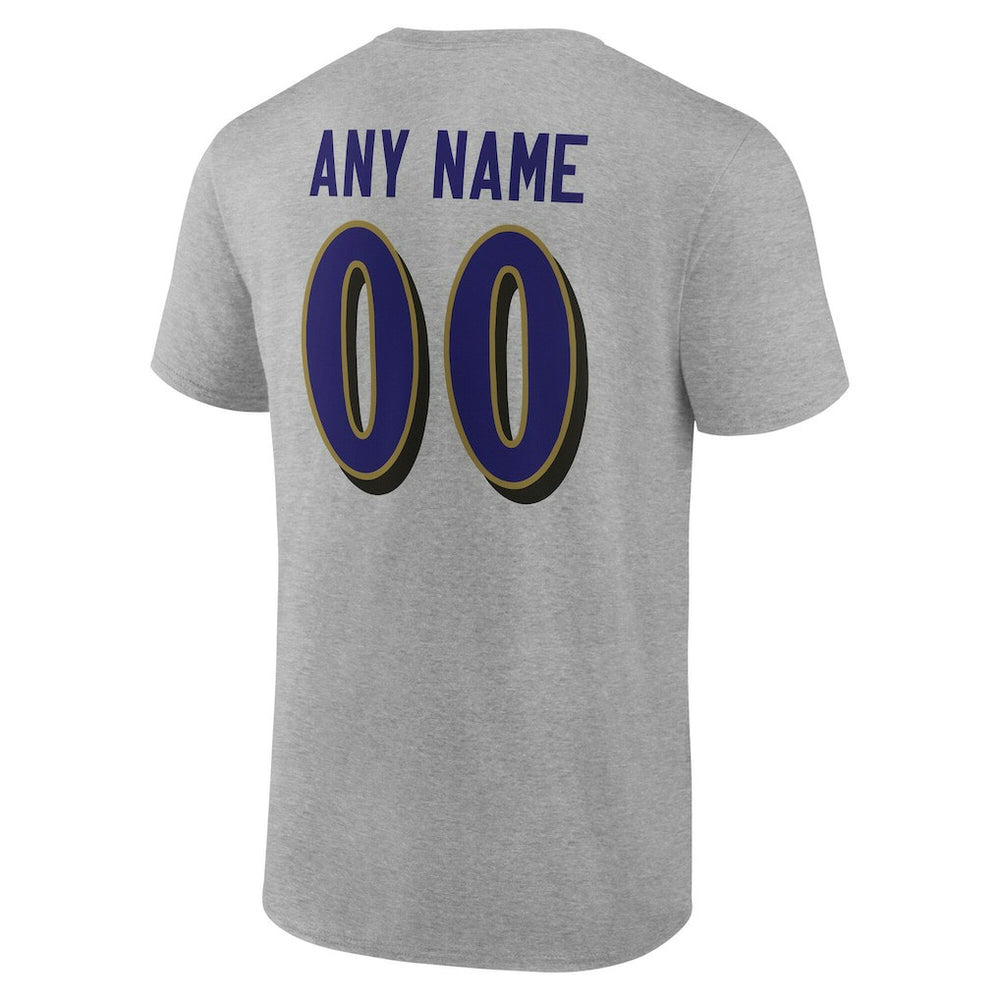 Baltimore Ravens Team Authentic Personalized Name & Number T-Shirt Gray - NFL