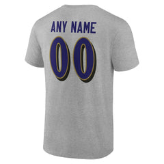 Baltimore Ravens Team Authentic Personalized Name & Number T-Shirt Gray - NFL