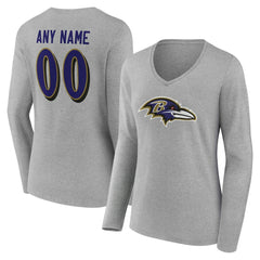 Baltimore Ravens Women's Team Authentic Personalized Name & Number Long Sleeve V-Neck T-Shirt Gray - NFL