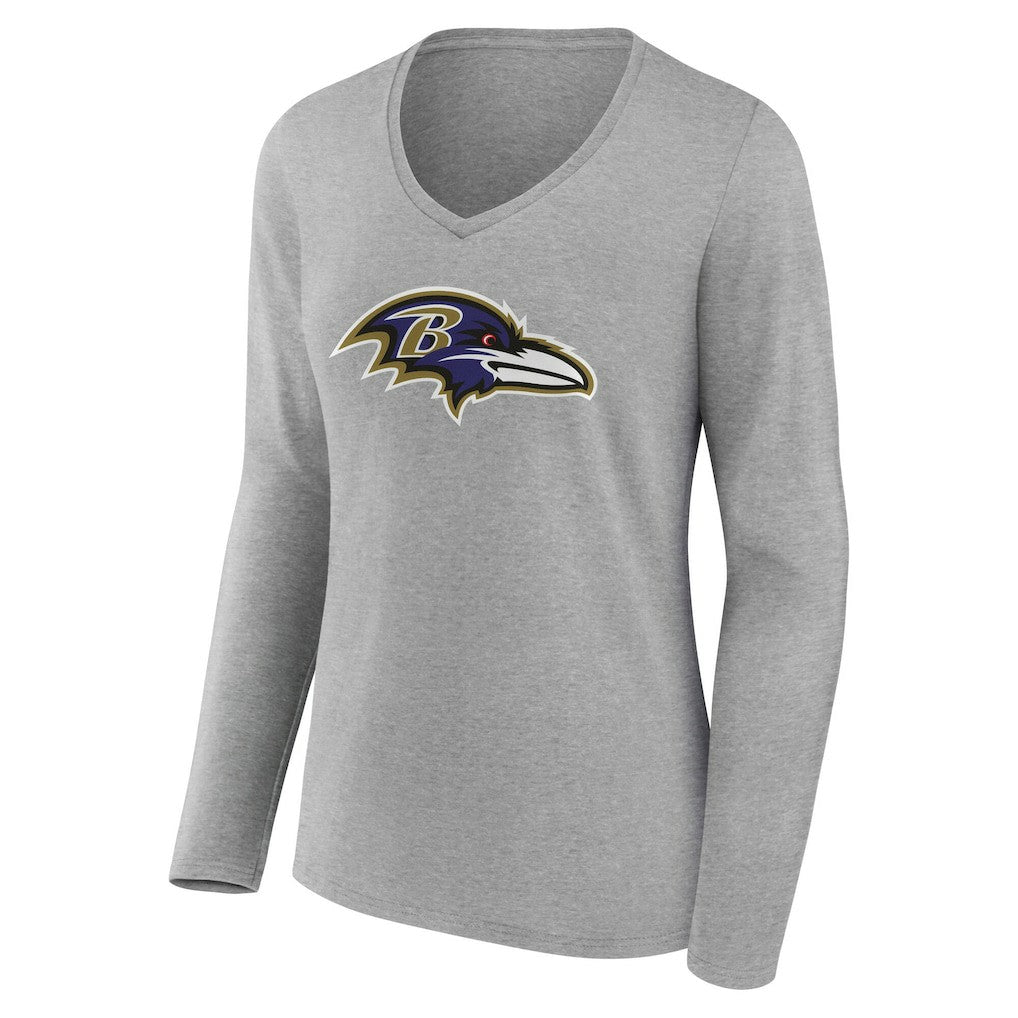 Baltimore Ravens Women's Team Authentic Personalized Name & Number Long Sleeve V-Neck T-Shirt Gray - NFL