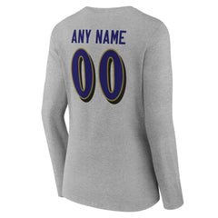 Baltimore Ravens Women's Team Authentic Personalized Name & Number Long Sleeve V-Neck T-Shirt Gray - NFL