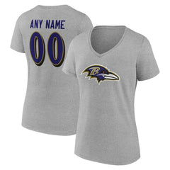 Baltimore Ravens Women's Team Authentic Personalized Name & Number V-Neck T-Shirt Gray - NFL
