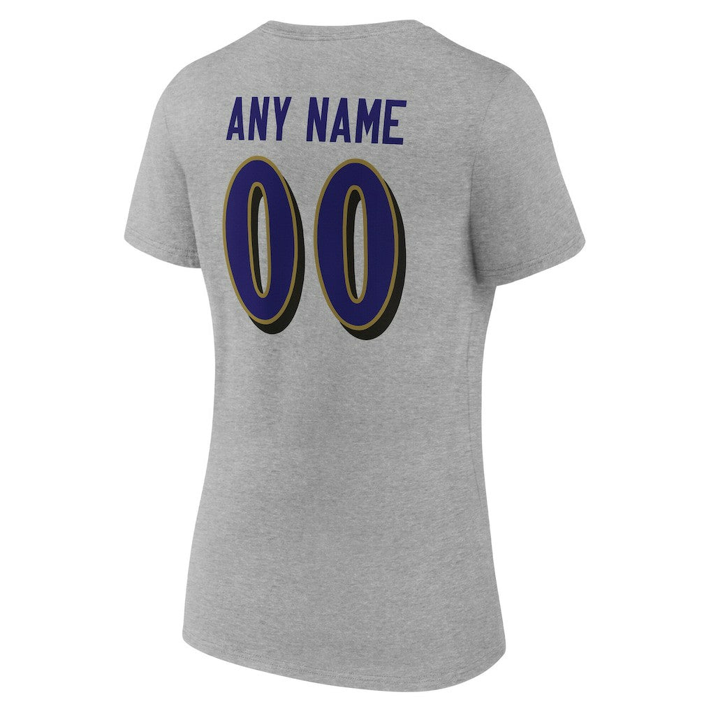 Baltimore Ravens Women's Team Authentic Personalized Name & Number V-Neck T-Shirt Gray - NFL