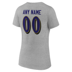 Baltimore Ravens Women's Team Authentic Personalized Name & Number V-Neck T-Shirt Gray - NFL