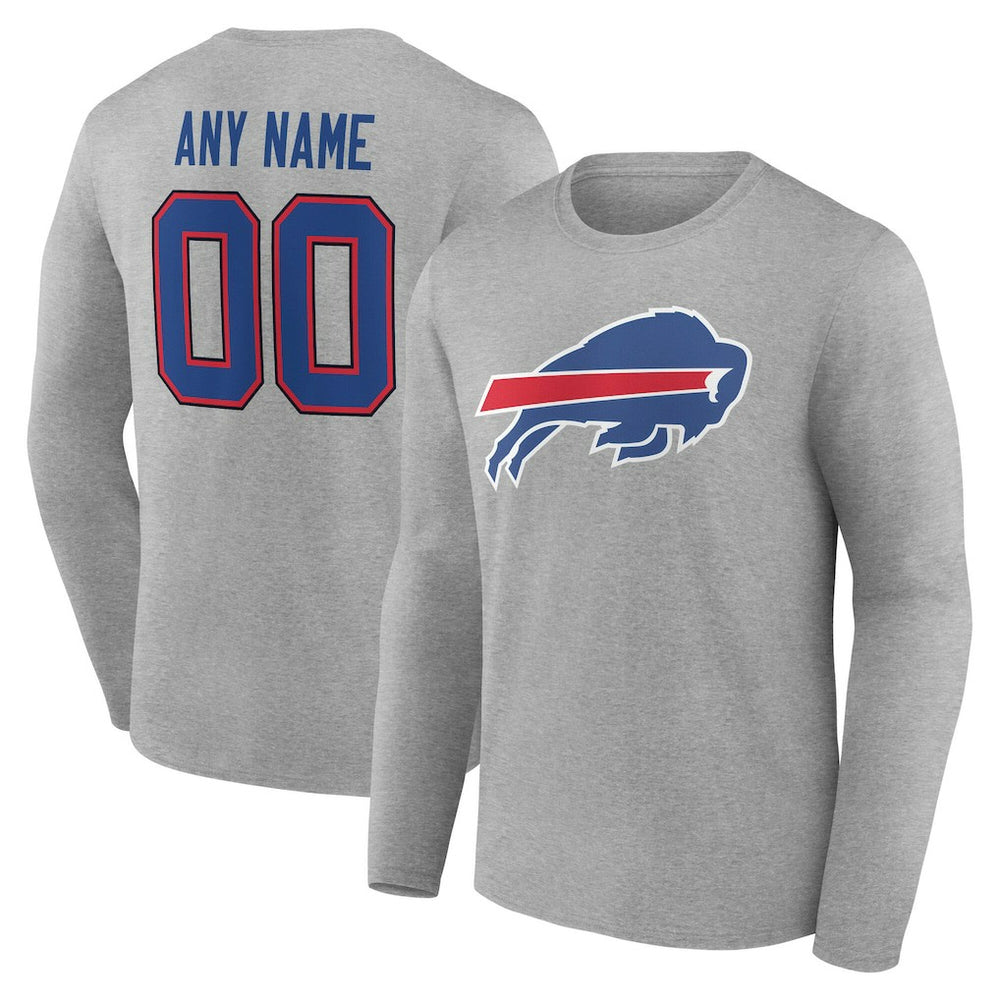 Buffalo Bills Team Authentic Personalized Name & Number Long Sleeve T-Shirt Gray - NFL