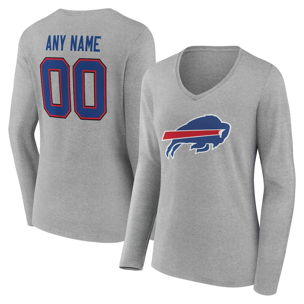 Buffalo Bills Women's Team Authentic Personalized Name & Number Long Sleeve V-Neck T-Shirt Gray - NFL
