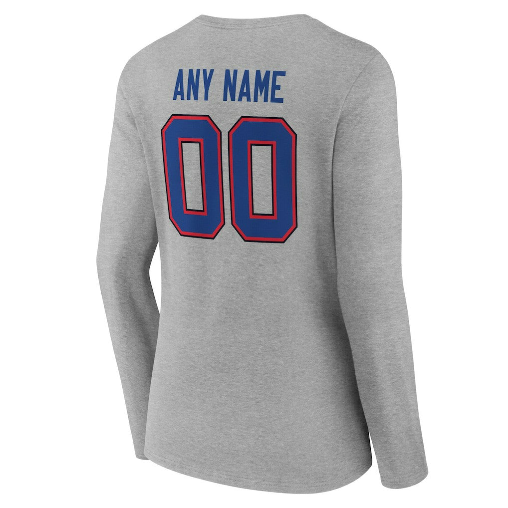 Buffalo Bills Women's Team Authentic Personalized Name & Number Long Sleeve V-Neck T-Shirt Gray - NFL