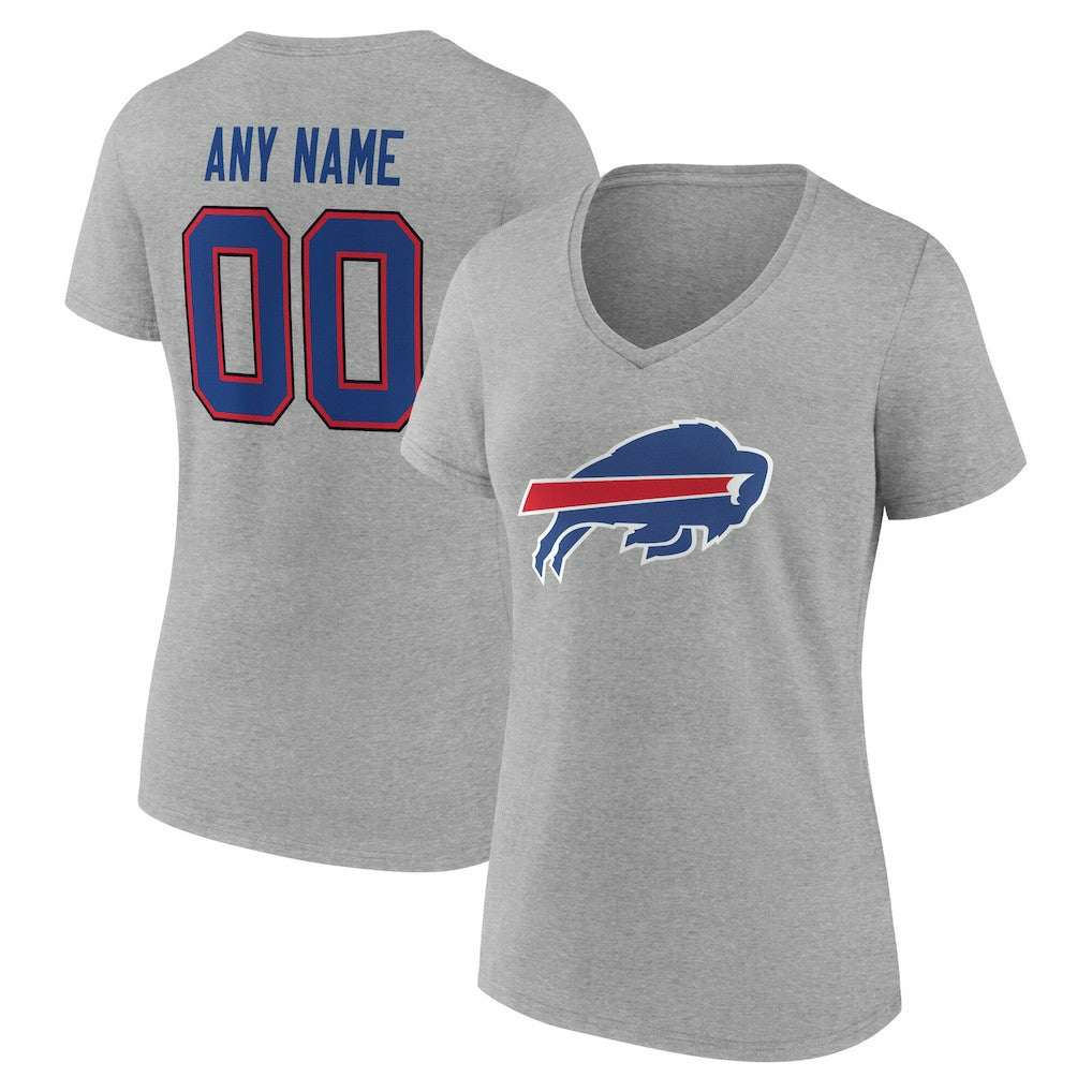 Buffalo Bills Women's Team Authentic Personalized Name & Number V-Neck T-Shirt Gray - NFL