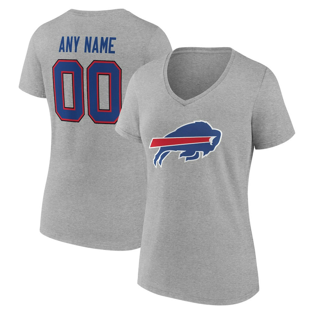 Buffalo Bills Women's Team Authentic Personalized Name & Number V-Neck T-Shirt Gray - NFL