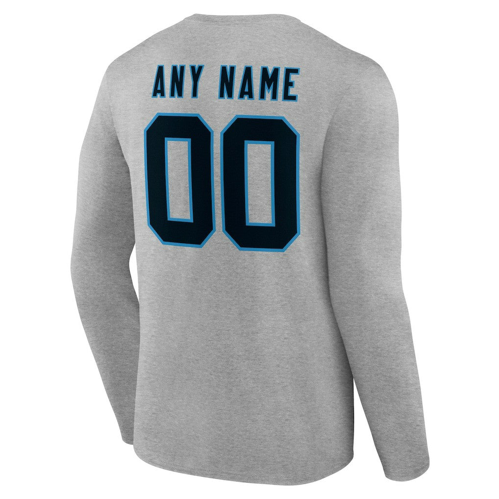 Carolina Panthers Team Authentic Personalized Name & Number Long Sleeve T-Shirt Gray - NFL