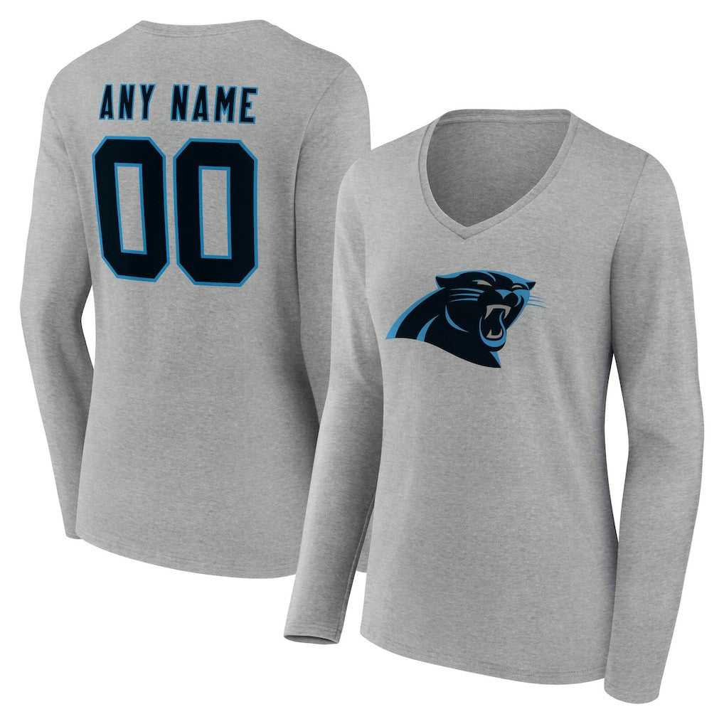 Carolina Panthers Women's Team Authentic Personalized Name & Number Long Sleeve V-Neck T-Shirt Gray - NFL