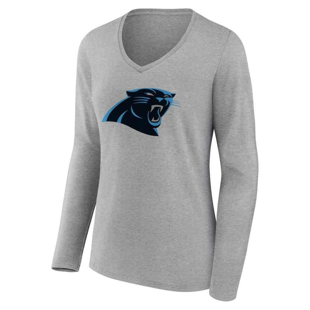 Carolina Panthers Women's Team Authentic Personalized Name & Number Long Sleeve V-Neck T-Shirt Gray - NFL