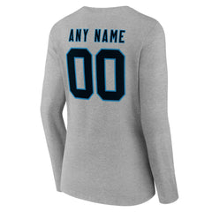 Carolina Panthers Women's Team Authentic Personalized Name & Number Long Sleeve V-Neck T-Shirt Gray - NFL