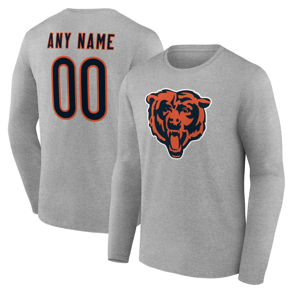 Chicago Bears Team Authentic Personalized Name & Number Long Sleeve T-Shirt Gray - NFL