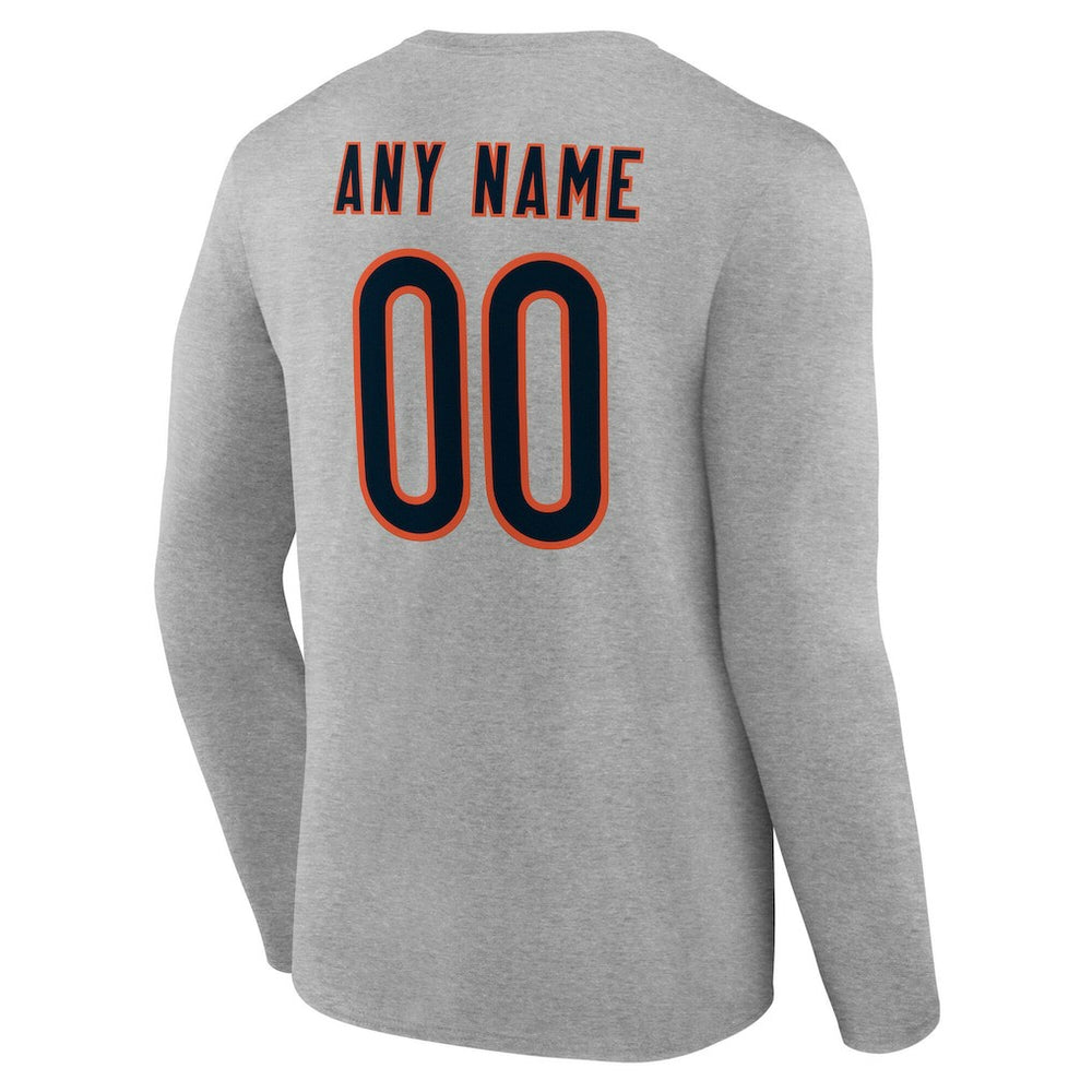 Chicago Bears Team Authentic Personalized Name & Number Long Sleeve T-Shirt Gray - NFL