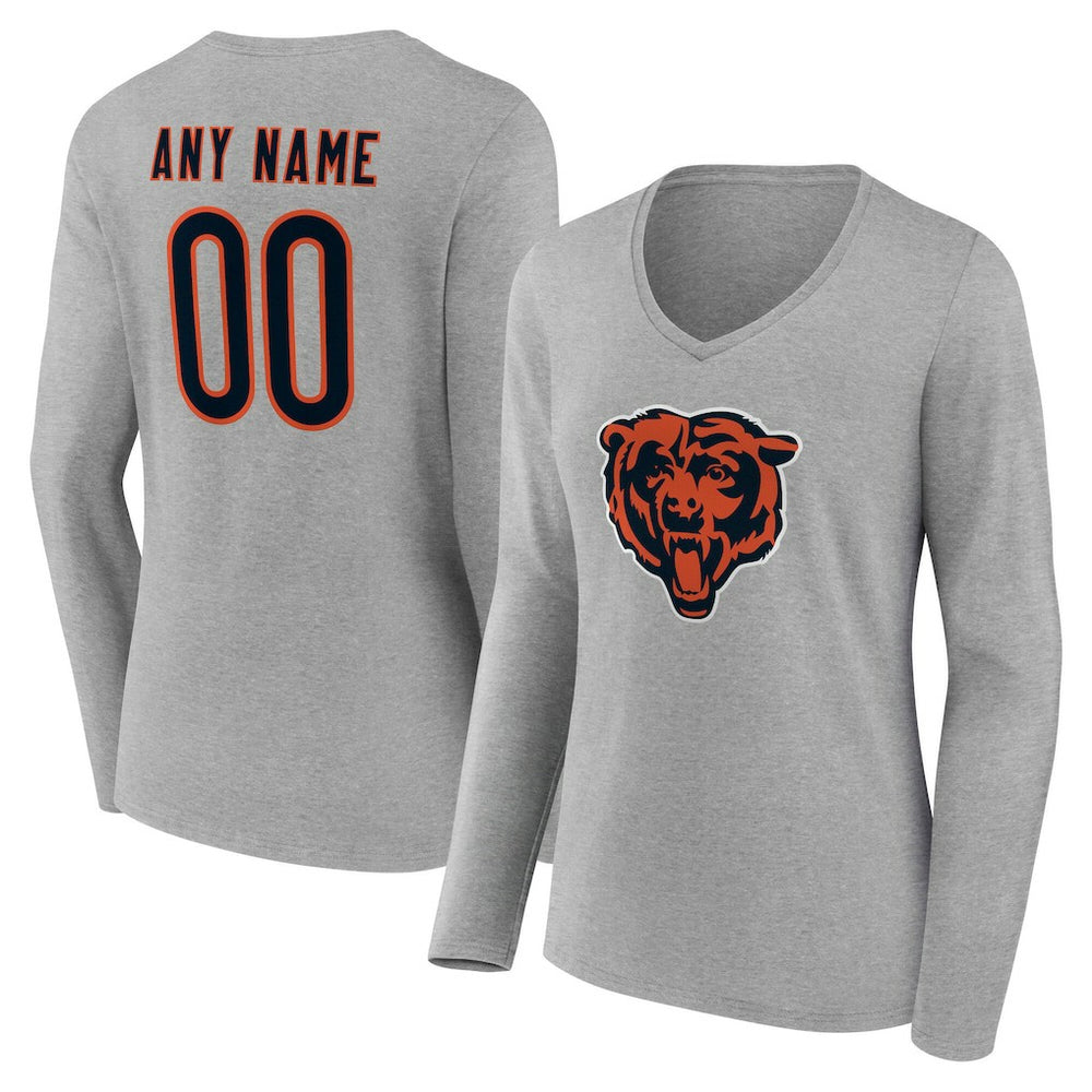 Chicago Bears Women's Team Authentic Personalized Name & Number Long Sleeve V-Neck T-Shirt Gray - NFL