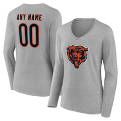 Chicago Bears Women's Team Authentic Personalized Name & Number Long Sleeve V-Neck T-Shirt Gray - NFL