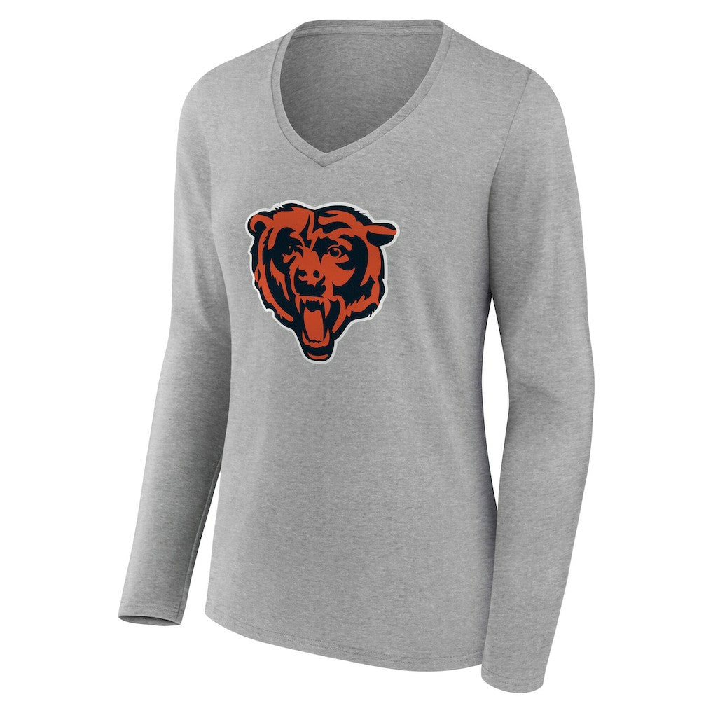 Chicago Bears Women's Team Authentic Personalized Name & Number Long Sleeve V-Neck T-Shirt Gray - NFL