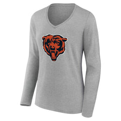 Chicago Bears Women's Team Authentic Personalized Name & Number Long Sleeve V-Neck T-Shirt Gray - NFL