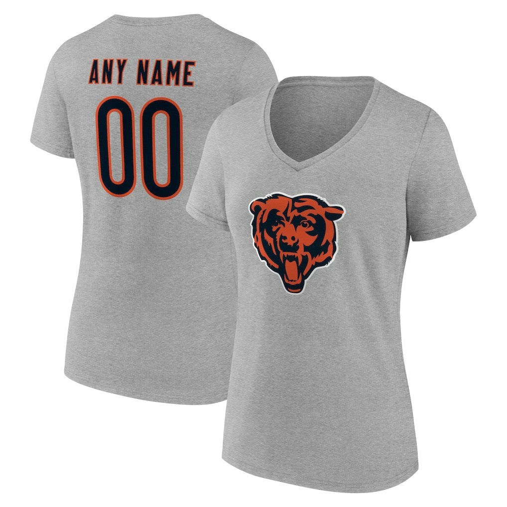 Chicago Bears Women's Team Authentic Personalized Name & Number V-Neck T-Shirt Gray - NFL