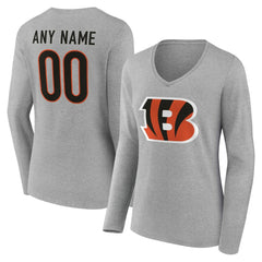 Cincinnati Bengals Women's Team Authentic Personalized Name & Number Long Sleeve V-Neck T-Shirt Gray - NFL