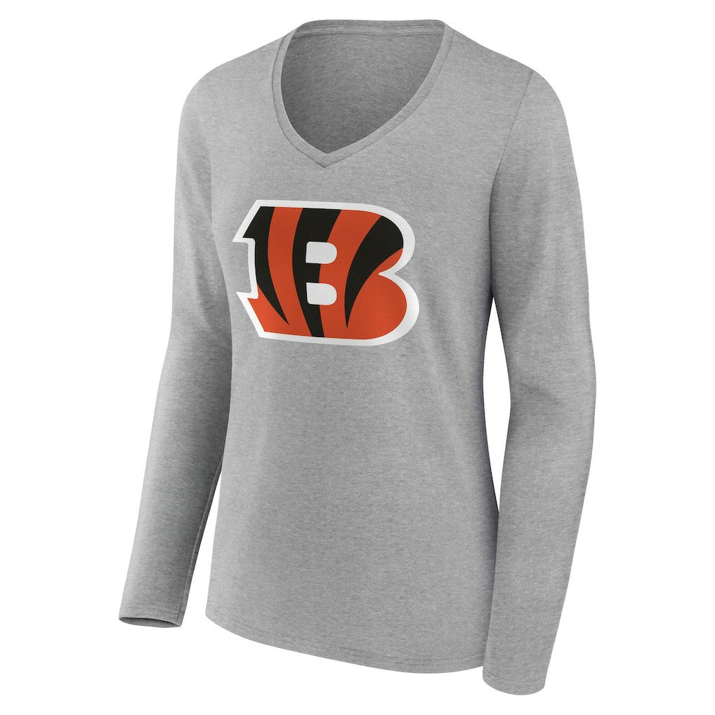 Cincinnati Bengals Women's Team Authentic Personalized Name & Number Long Sleeve V-Neck T-Shirt Gray - NFL