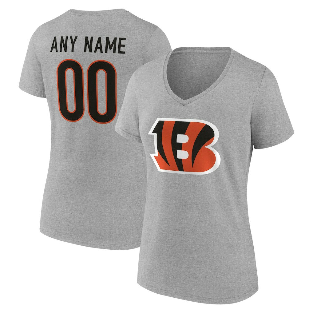 Cincinnati Bengals Women's Team Authentic Personalized Name & Number V-Neck T-Shirt Gray - NFL