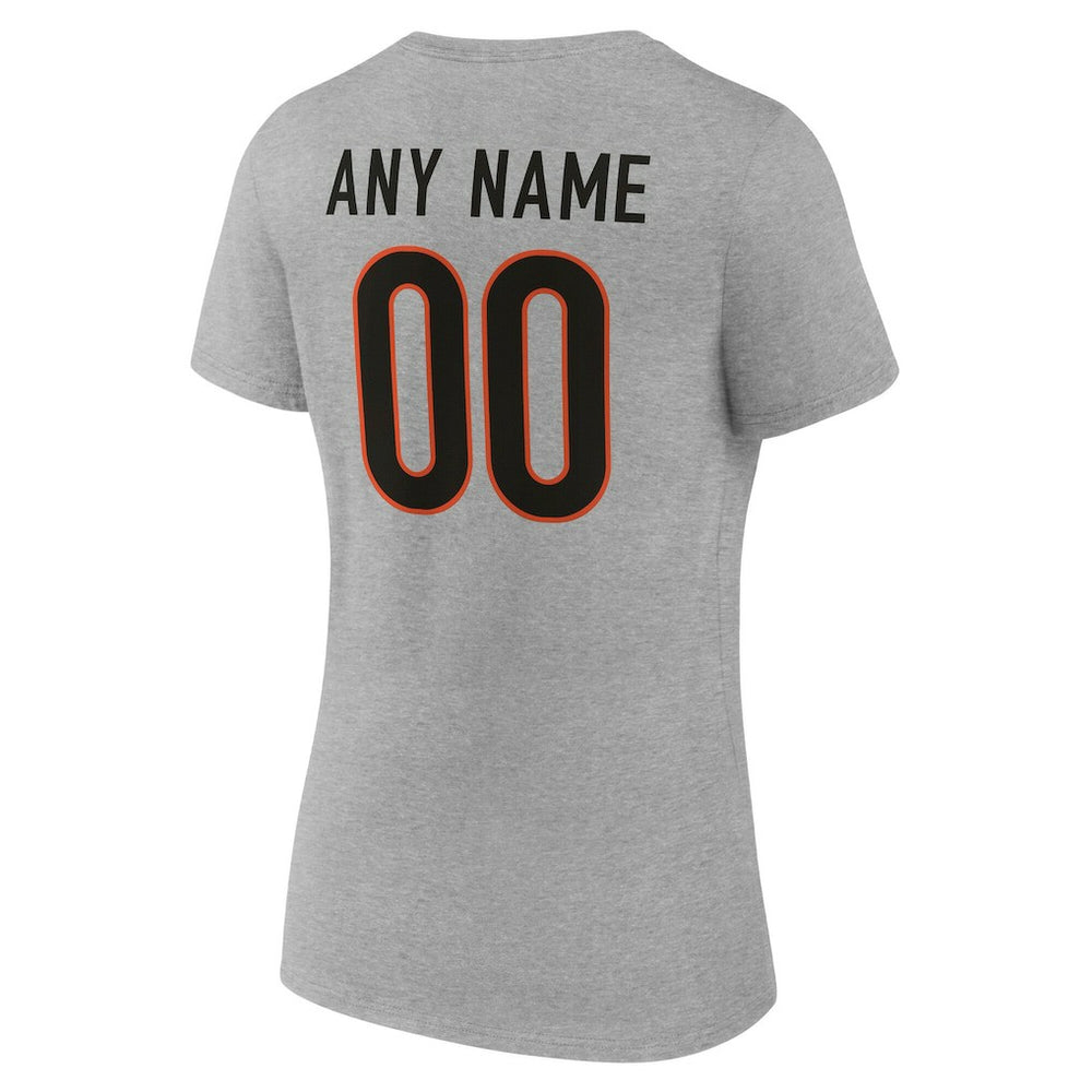 Cincinnati Bengals Women's Team Authentic Personalized Name & Number V-Neck T-Shirt Gray - NFL