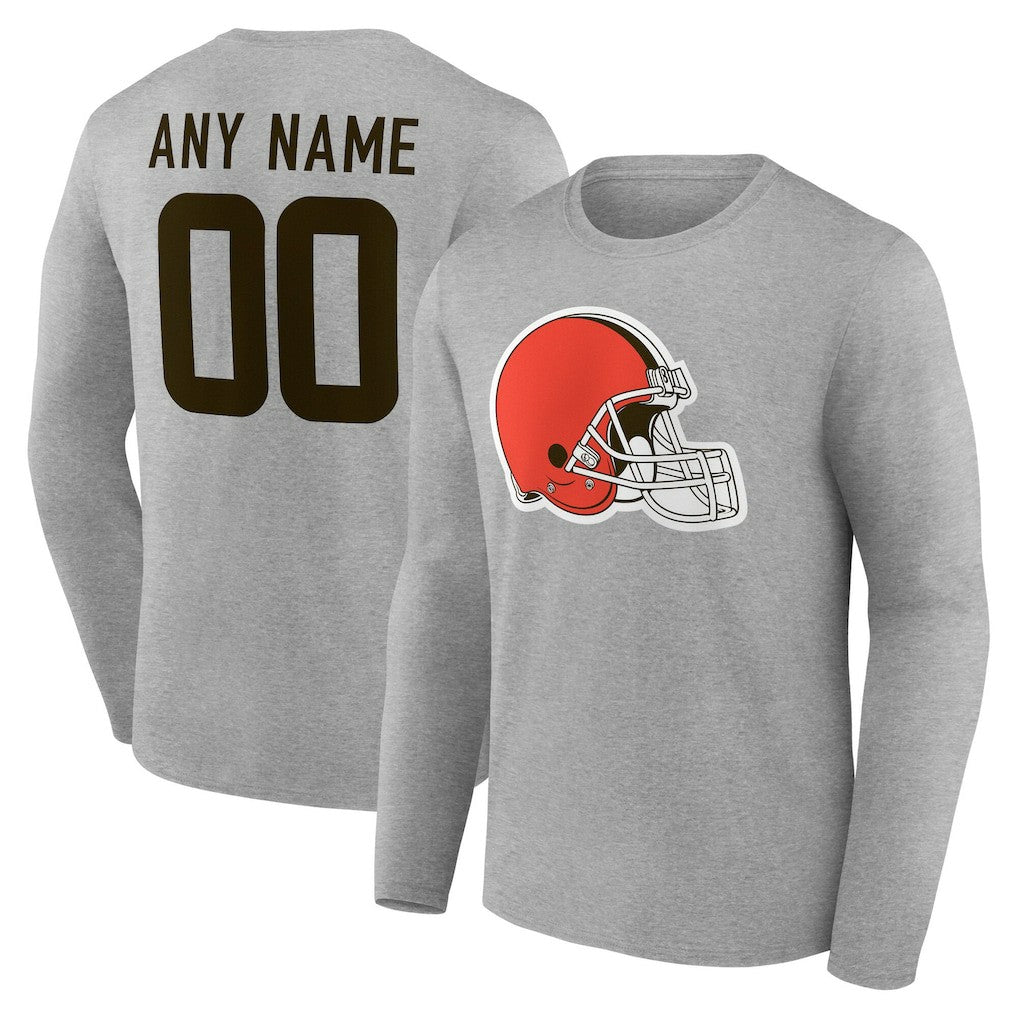 Cleveland Browns Team Authentic Personalized Name & Number Long Sleeve T-Shirt Gray - NFL