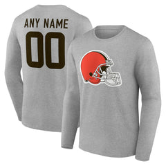 Cleveland Browns Team Authentic Personalized Name & Number Long Sleeve T-Shirt Gray - NFL