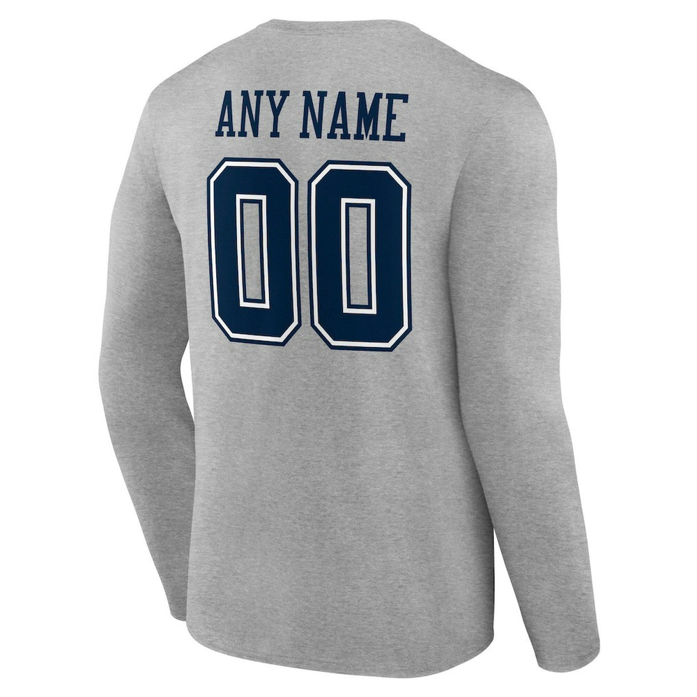 Dallas Cowboys Team Authentic Personalized Name & Number Long Sleeve T-Shirt Gray - NFL