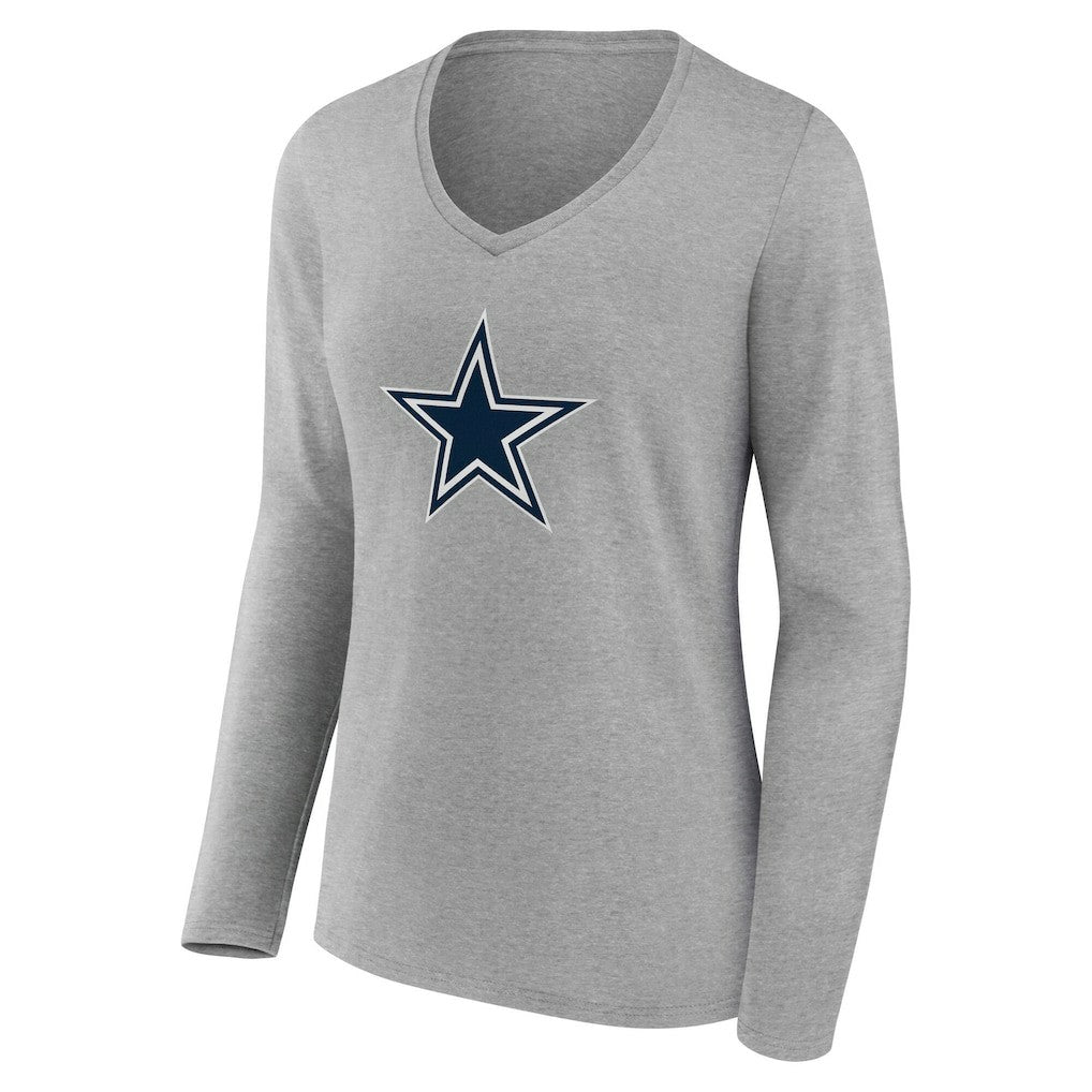 Dallas Cowboys Women's Team Authentic Personalized Name & Number Long Sleeve V-Neck T-Shirt Gray - NFL