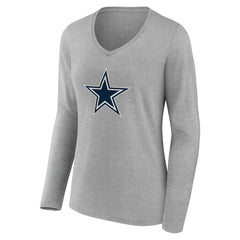 Dallas Cowboys Women's Team Authentic Personalized Name & Number Long Sleeve V-Neck T-Shirt Gray - NFL