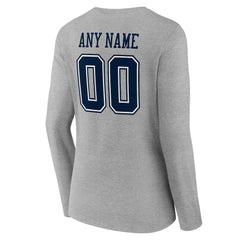 Dallas Cowboys Women's Team Authentic Personalized Name & Number Long Sleeve V-Neck T-Shirt Gray - NFL