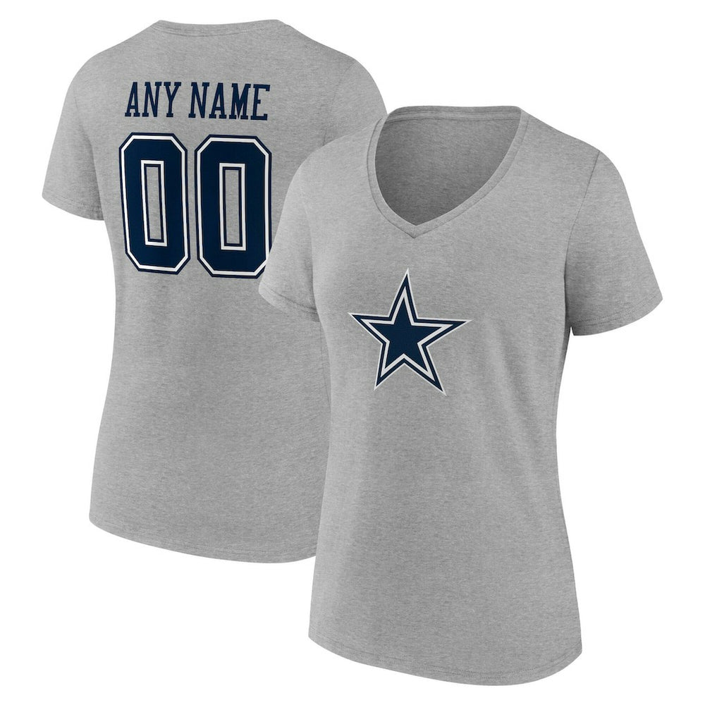 Dallas Cowboys Women's Team Authentic Personalized Name & Number V-Neck T-Shirt Gray - NFL