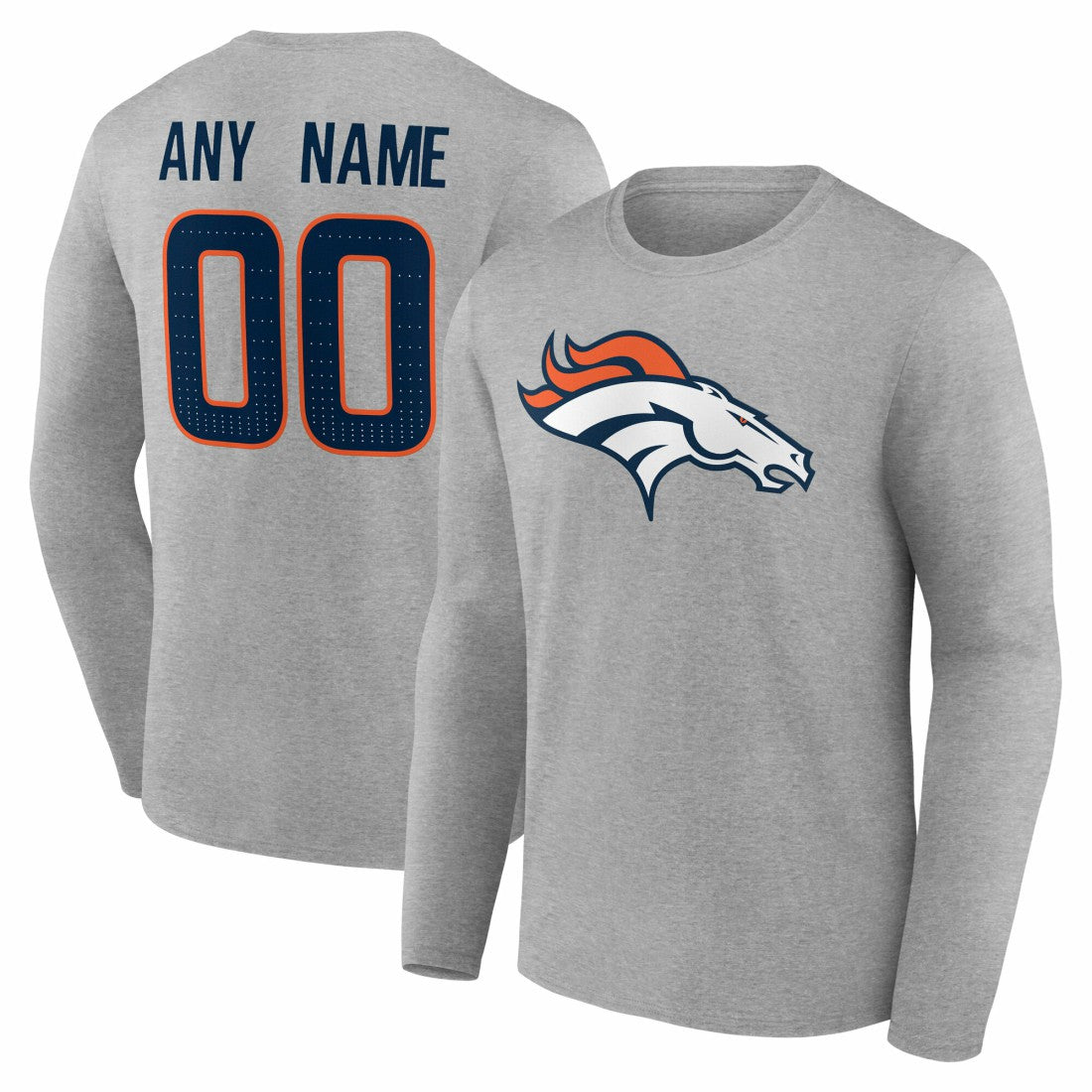Denver Broncos Team Authentic Personalized Name & Number Long Sleeve T-Shirt Gray - NFL