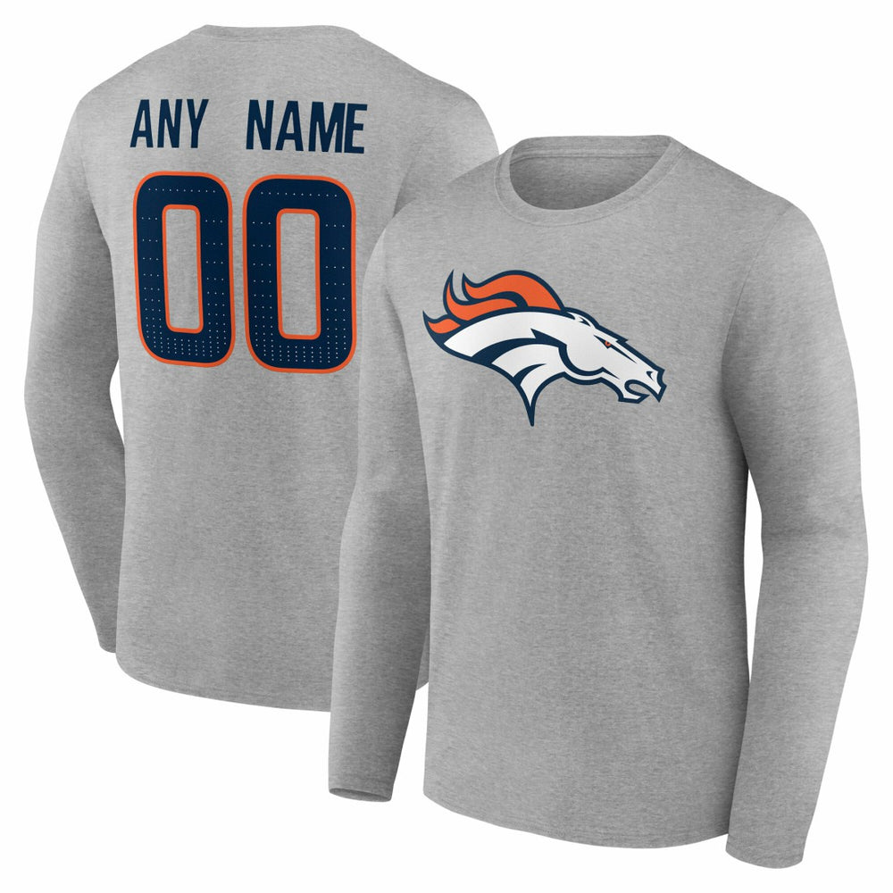 Denver Broncos Team Authentic Personalized Name & Number Long Sleeve T-Shirt Gray - NFL