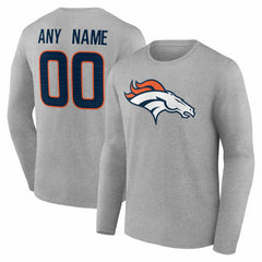 Denver Broncos Team Authentic Personalized Name & Number Long Sleeve T-Shirt Gray - NFL