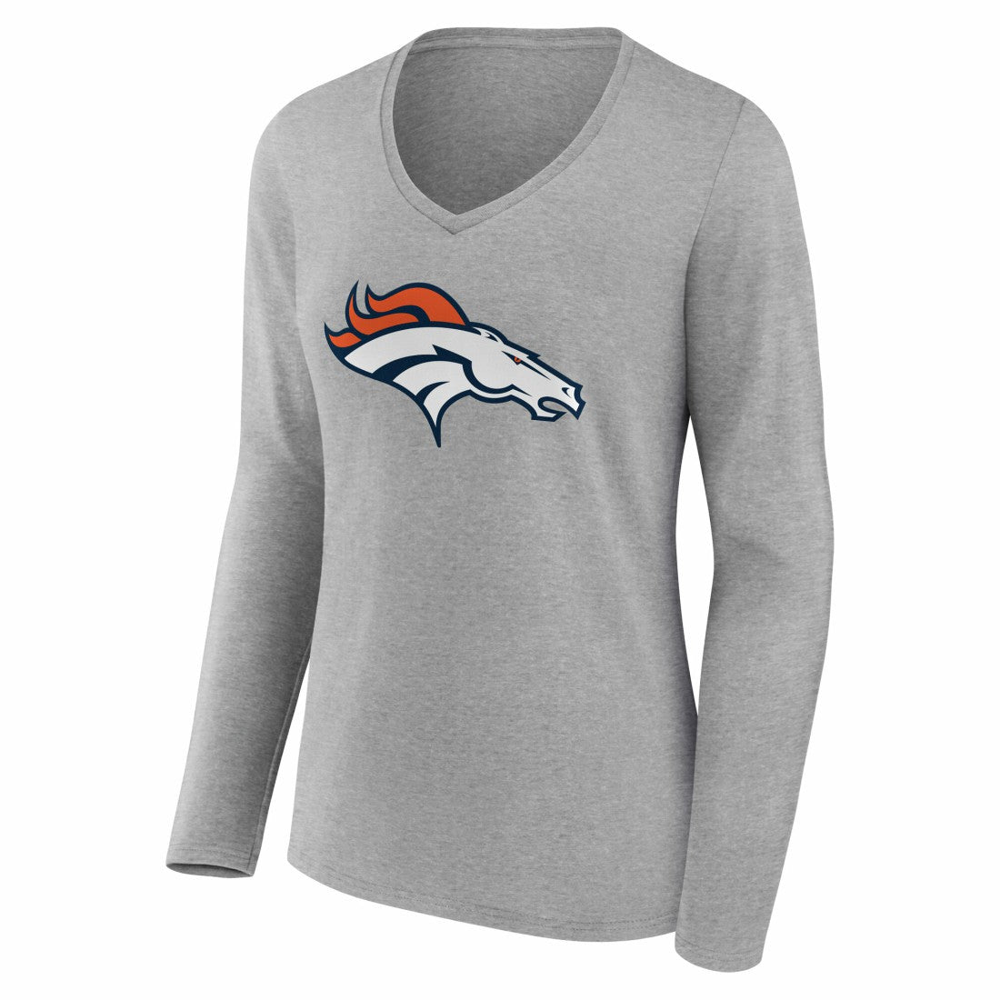 Denver Broncos Women's Team Authentic Personalized Name & Number Long Sleeve V-Neck T-Shirt Gray - NFL