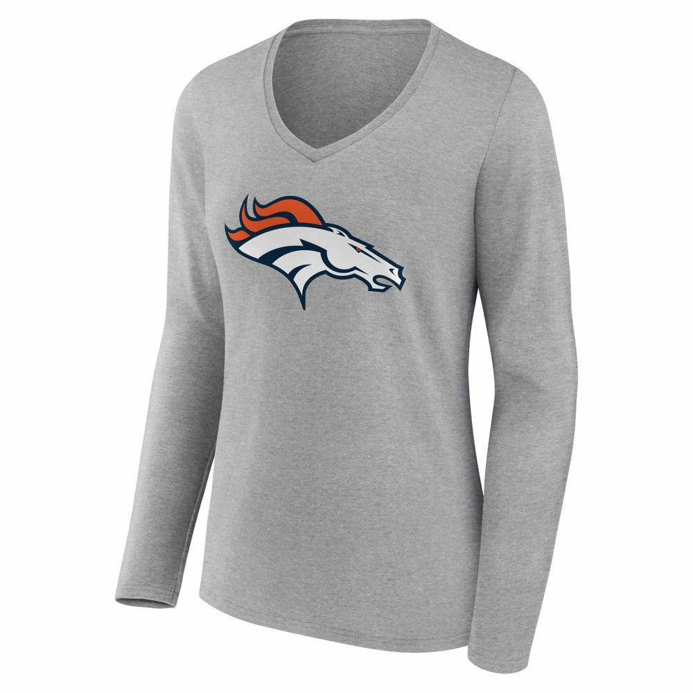 Denver Broncos Women's Team Authentic Personalized Name & Number Long Sleeve V-Neck T-Shirt Gray - NFL