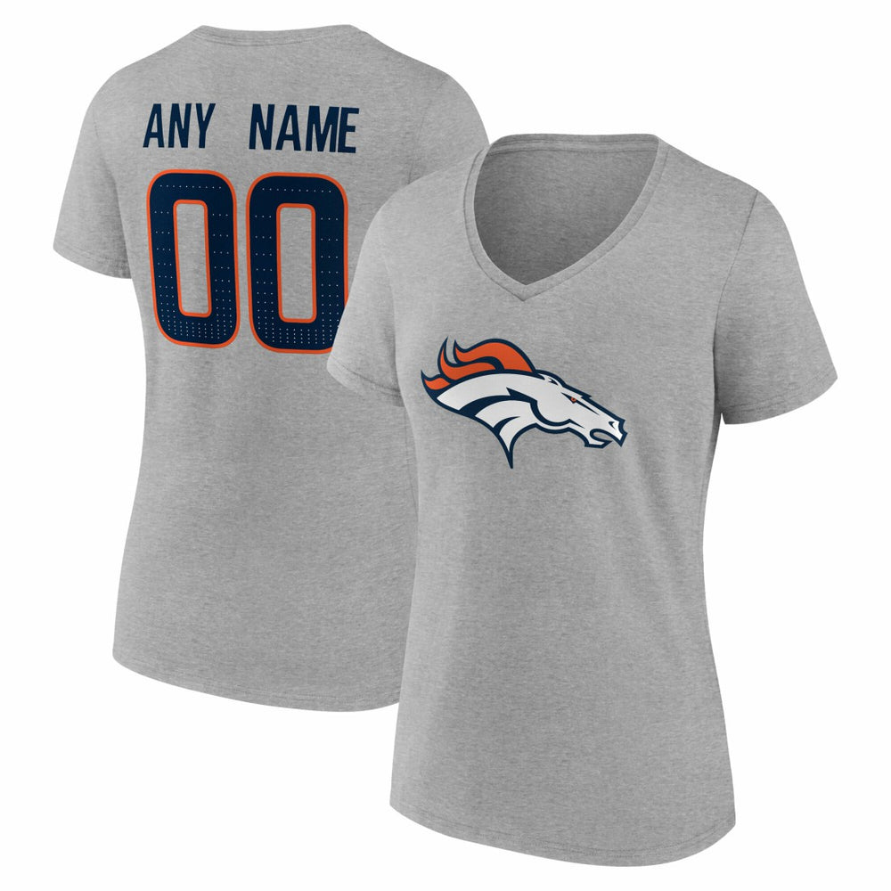Denver Broncos Women's Team Authentic Personalized Name & Number V-Neck T-Shirt Gray - NFL