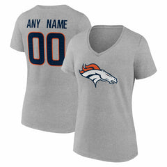 Denver Broncos Women's Team Authentic Personalized Name & Number V-Neck T-Shirt Gray - NFL