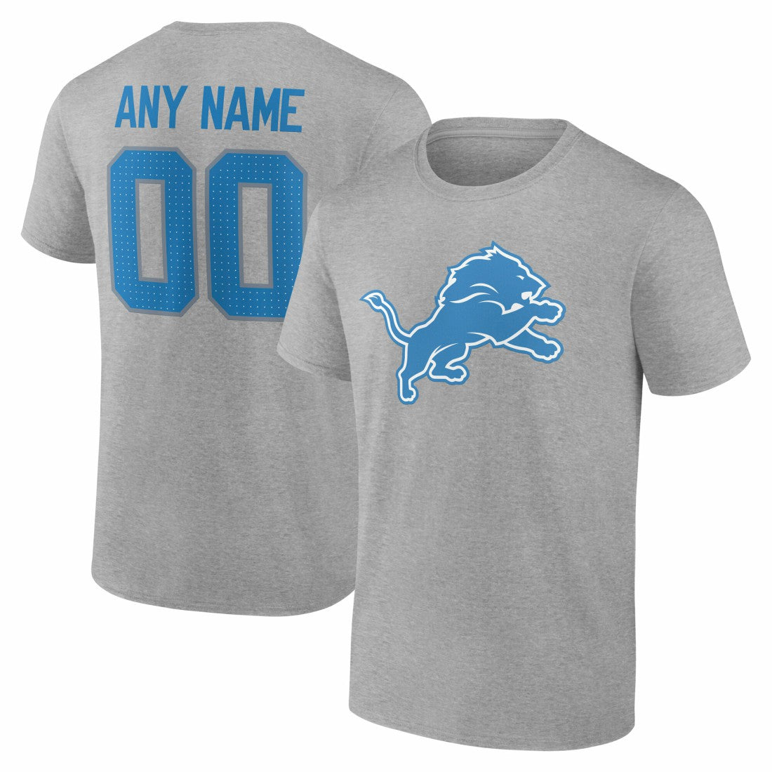 Detroit Lions Team Authentic Personalized Name & Number T-Shirt Gray - NFL