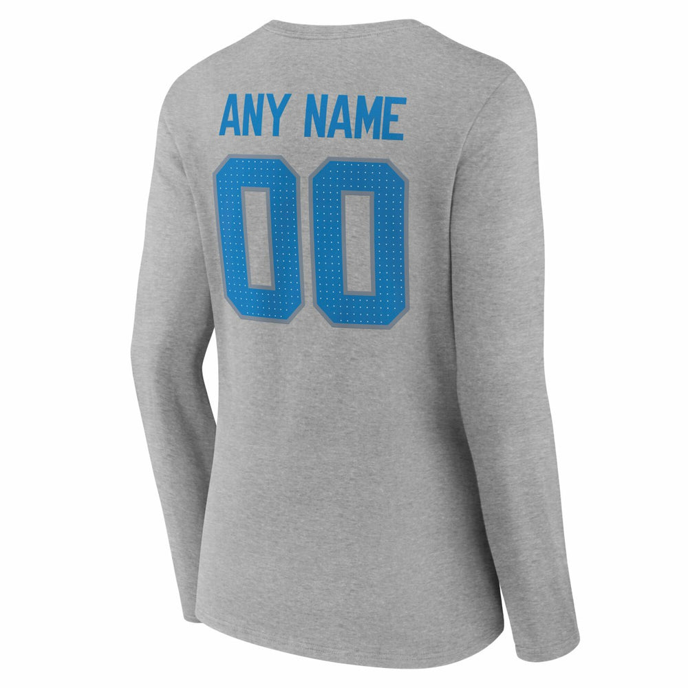 Detroit Lions Women's Team Authentic Personalized Name & Number Long Sleeve V-Neck T-Shirt Gray - NFL