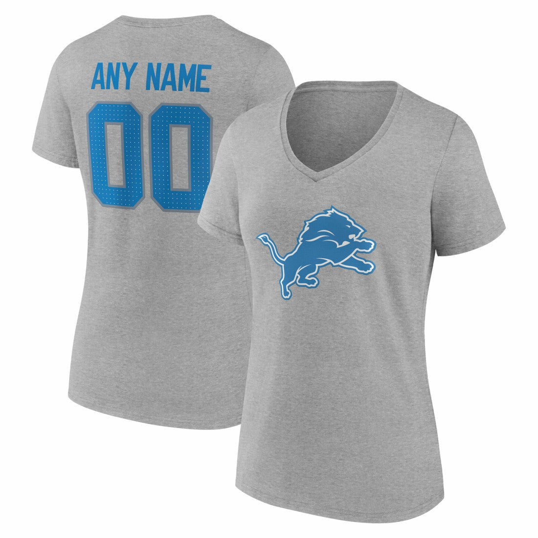 Detroit Lions Women's Team Authentic Personalized Name & Number V-Neck T-Shirt Gray - NFL
